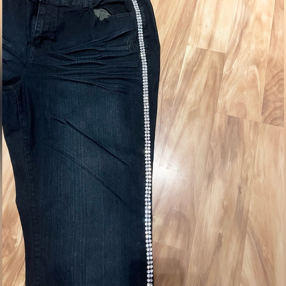 Ashley Steward Size 18 Like New Rhinestone Dark Denim Jeans - Picture 4 of 5